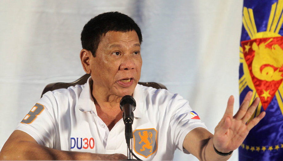 Philippine President Rodrigo Duterte speaks at a news conference in Davao.