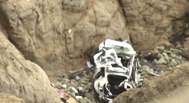 A Tesla plunged off a 250-foot cliff on Monday.Twitter