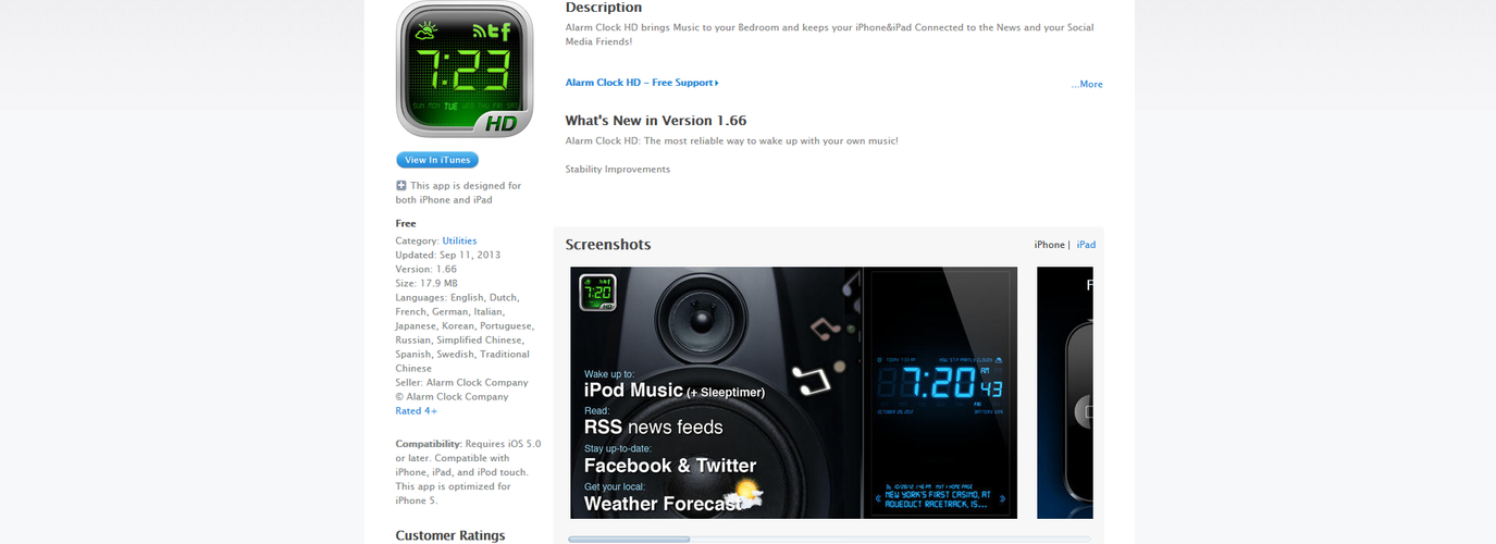 <b>Alarm Clock HD</b>
<br><br>
Aplikacja umożliwi nam stworzenie w pełni  spersonalizowanego 