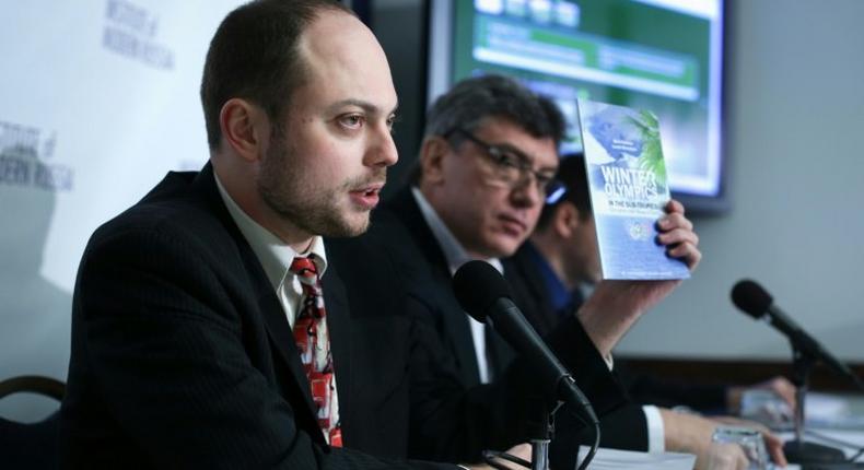 Vladimir Kara-Murza (L), seen in 2014, was an ally of the late opposition politician Boris Nemtsov who was shot dead close to the Kremlin in 2015, (seen R)