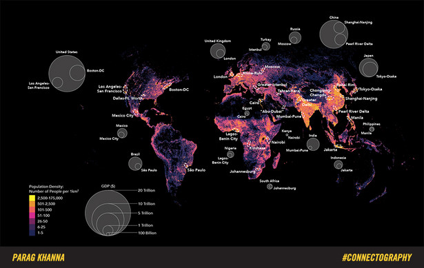 Globalne megamiasta, źródło: „Connectography”