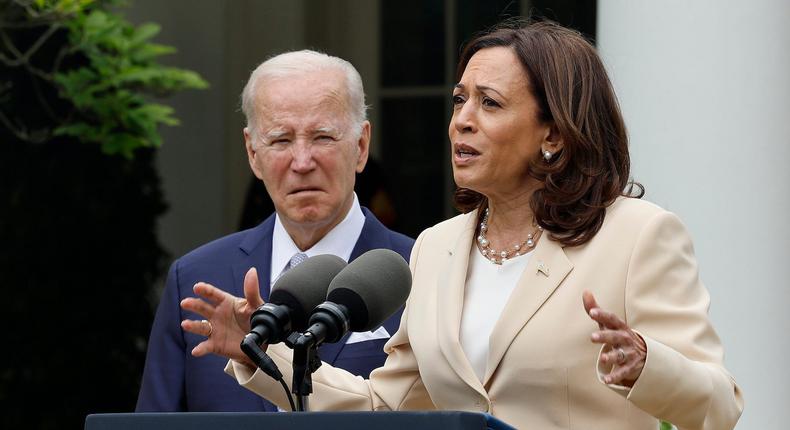 Vice President Kamala Harris and President Joe Biden at the White House on May 01, 2023.Chip Somodevilla/Getty Images
