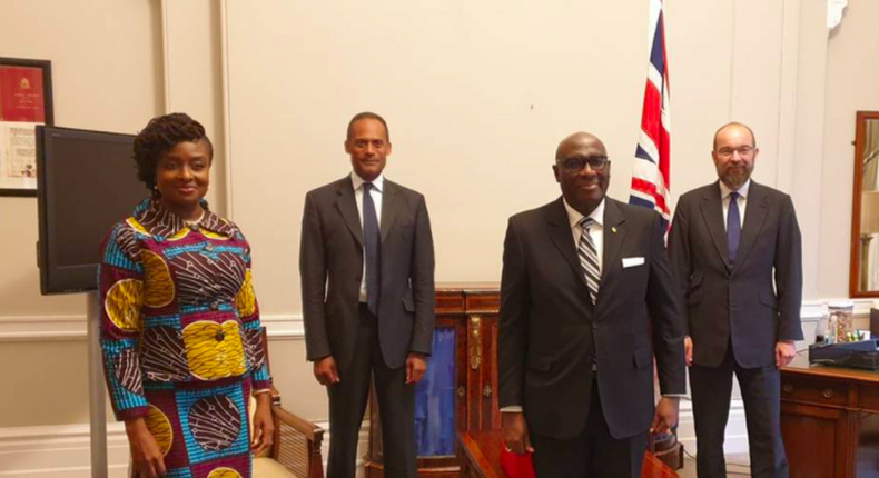 The Minister for Africa, Mr. James Dundridge, Adam AfriyieMP & Trade envoy for Ghana, Commonwealth and Development Office, and the High Commissioner together with the Head of Chancery, Mrs Matilda A. Osei-Agyeman during the farewell meeting.