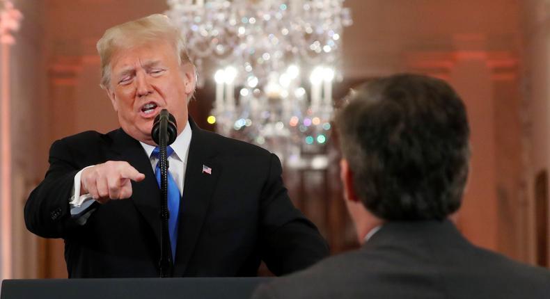 President Donald Trump ridiculing CNN's Jim Acosta at a news conference.