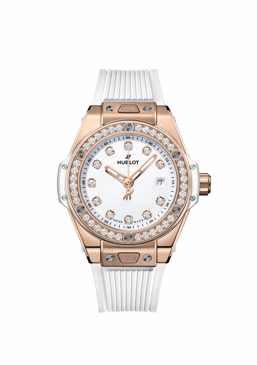 HUBLOT Big Bang One Click King Gold White Diamonds, 33 mm, mit Automatikwerk und Kautschukband für 22'900 Franken.