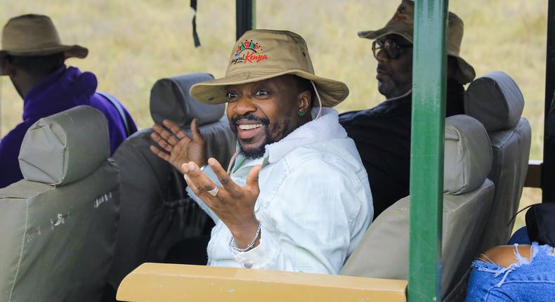 Anthony Hamilton enjoys a game drive at the Nairobi National Park in Nairobi