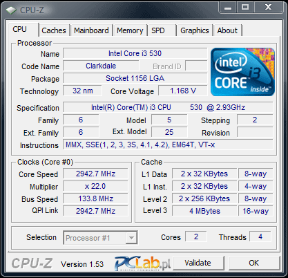Intel Core i3-530 (taktowanie nominalne)