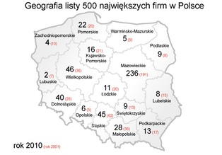 Geografia największych polskich firm według Listy 500 (MAPA)