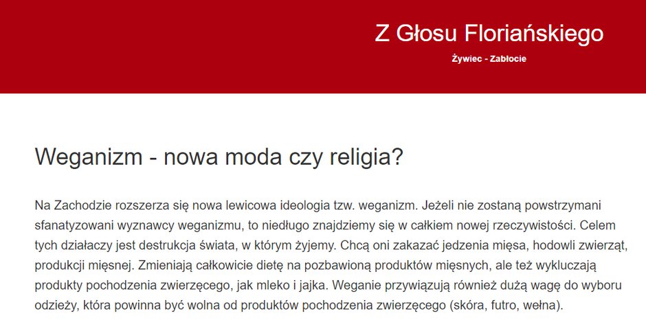 Fragment artykułu zamieszonego w "Głosie Floriańskim"