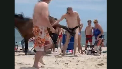 Tökre pontos volt: egy ló rúgott meg egy strandolót, csoda, hogy ebből felállt – videó
