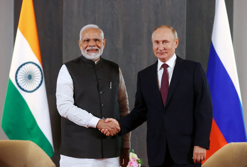 Premier Indii Narendra Modi i prezydent Rosji Władimir Putin w 2022 r. w Uzbekistanie