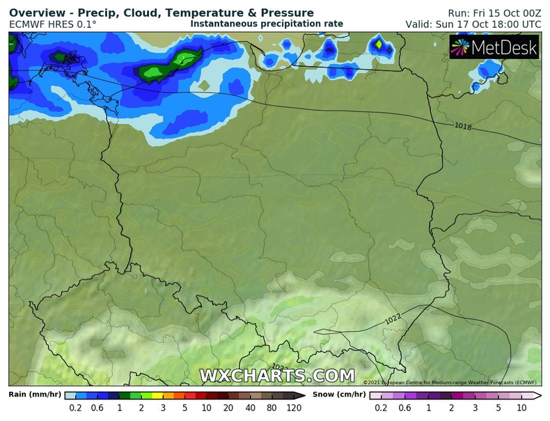 W niedzielę opady również zapowiadamy dla północnej Polski