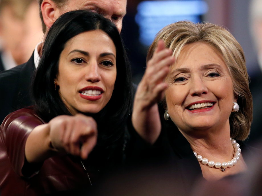 Huma Abedin, aide to Democratic U.S. presidential candidate Hillary Clinton, at the conclusion of the second official 2016 Democratic presidential debate in Des Moines, Iowa, November 14, 2015.