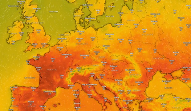 Toplotni talas u Evropi, mapa, 23.6.2026.