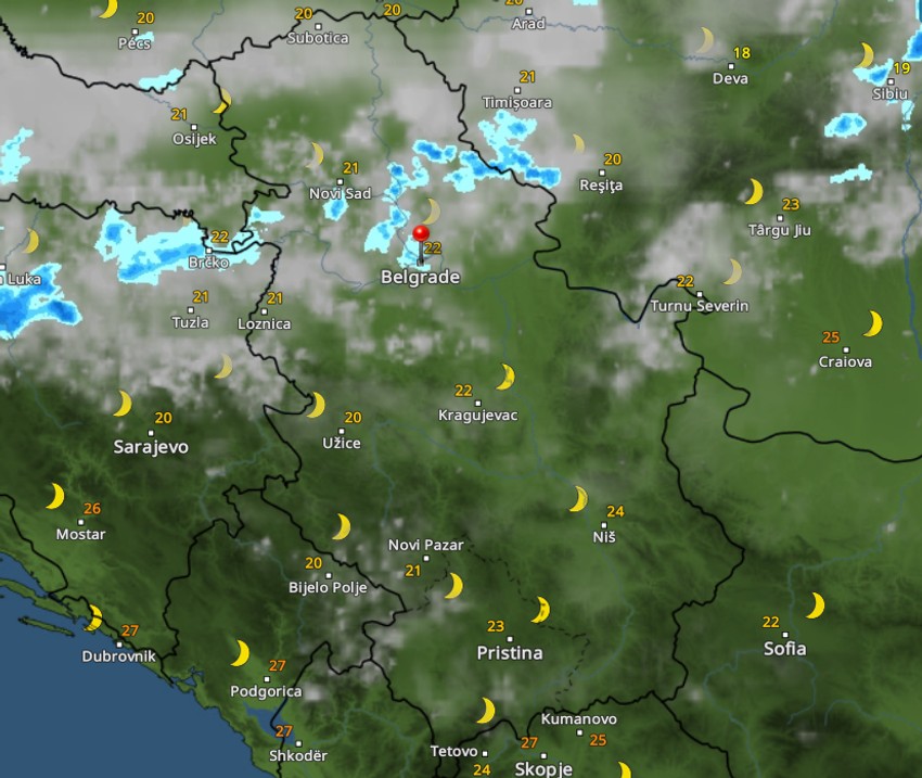 Kretanje nevremena u 22 sata