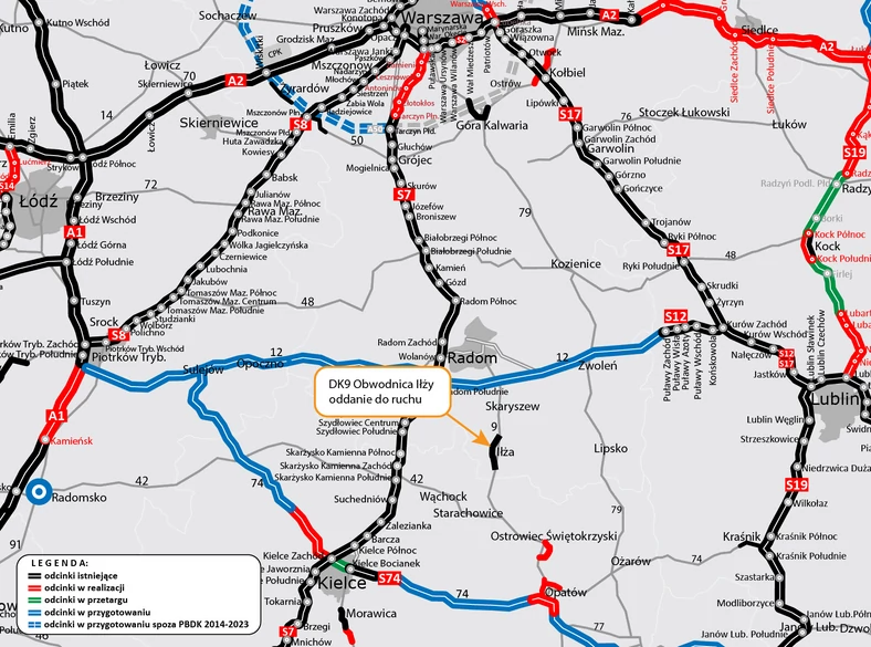 Mapa z lokalizacją obwodnicy Iłży na DK9