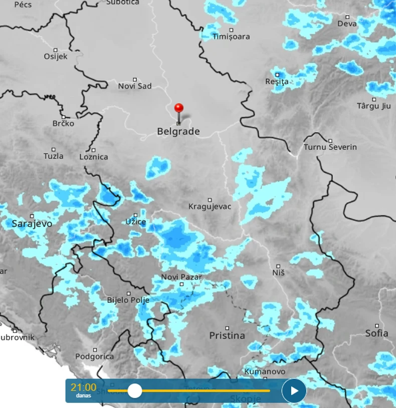 Kretanje nevremena u 21h