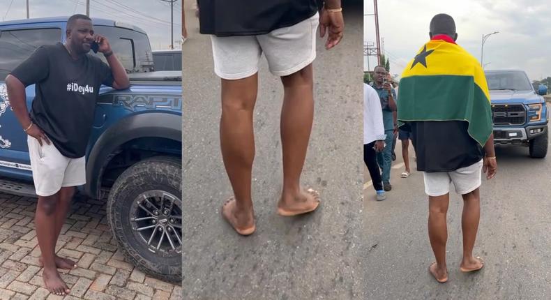 John Dumelo begins backwards barefooted walking from Legon main gate to Presec