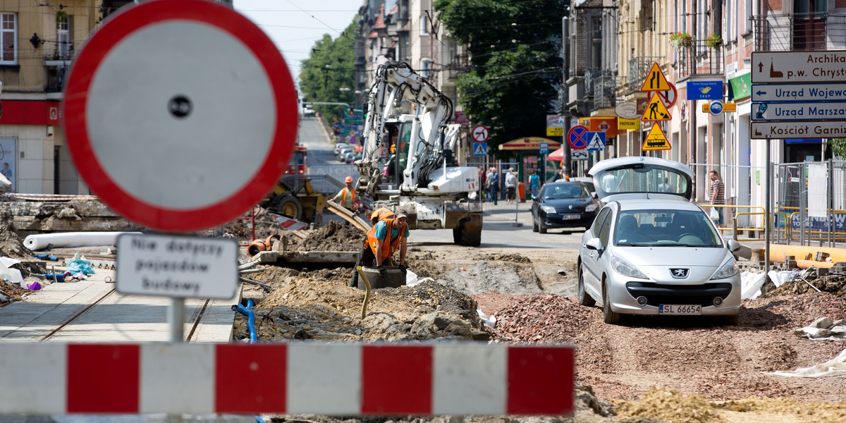 Chaos w centrum Katowic - remont ul. Kościuszki