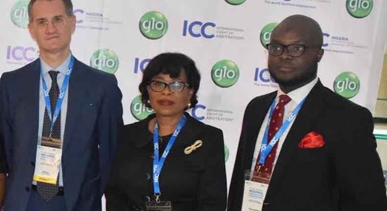 L-R: Mr Alexis Mourre, President, International Chamber of Commerce Court of Arbitration; Mrs Gladys Talabi, Executive Director, Legal Services, Globacom, and Mr.Kamaldeen Shonibare, Head, Corporate Sales, Globacom, at the 1st ICC Africa Regional Conference on Arbitration sponsored by Globacom at Eko Hotel on Monday