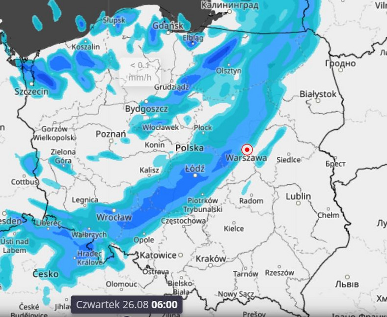 Deszcz nad ranem w czwartek 26.08