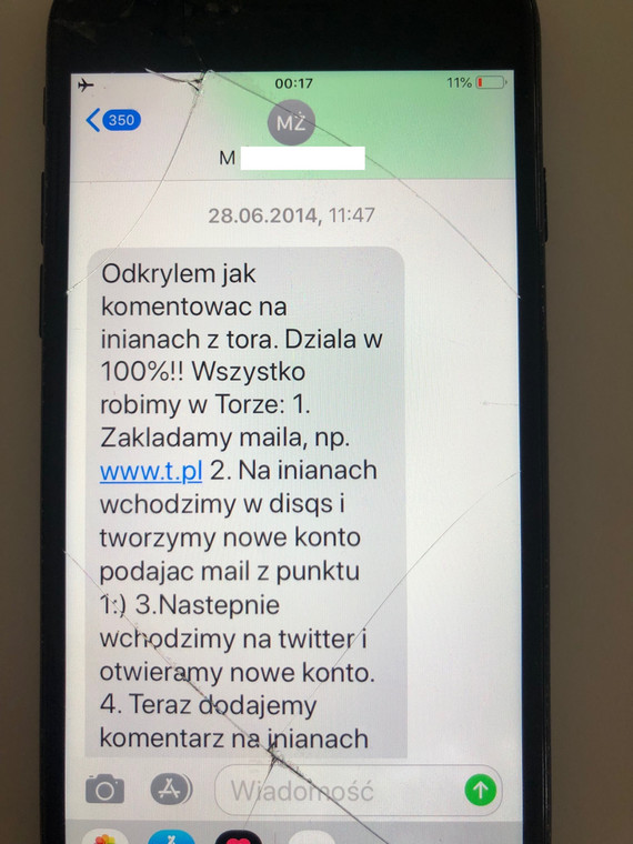 Screen z telefonu Krzysztofa Brejzy. Wiadomość od jego współpracownika