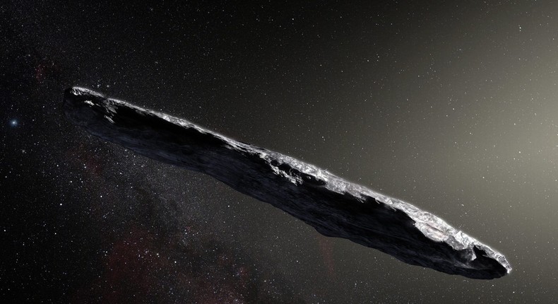 An artist's impression of interstellar object 'Oumuamua.
