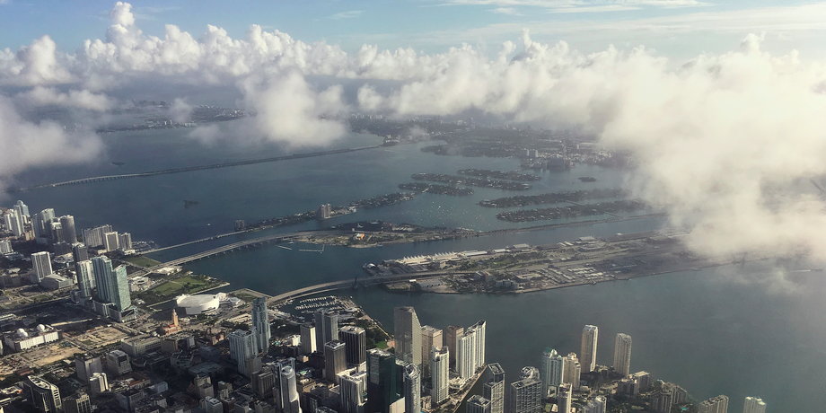 Clouds form over downtown Miami in advance of Hurricane Matthew's likely landfall.