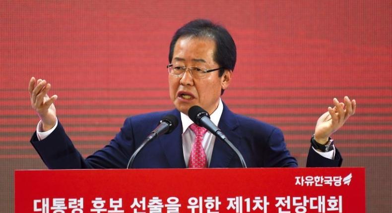 Hong Joon-Pyo, presidential candidate of the Liberty Korea Party, is known for his outspoken rhetoric and sexist remarks, and compares himself with Donald Trump as an outsider in the race for the May 9 vote