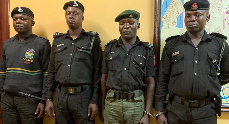 Four of the policemen arrested for allegedly extorting N5,000 from innocent Nigerian [Twitter/@rrslagos767]