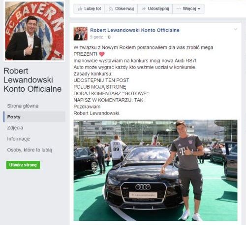 Fałszywy profil Roberta Lewandowskiego