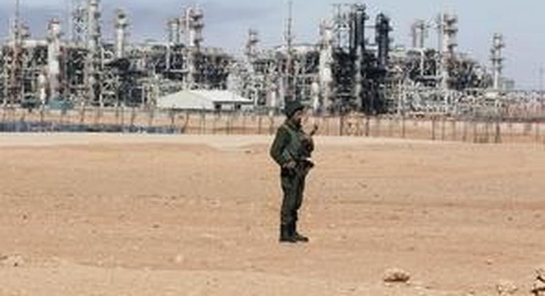 An Algerian soldier stands near the Tiguentourine Gas Plant in In Amenas, 1600 km (994 miles) southeast of Algiers, January 31, 2013. REUTERS/Louafi Larbi