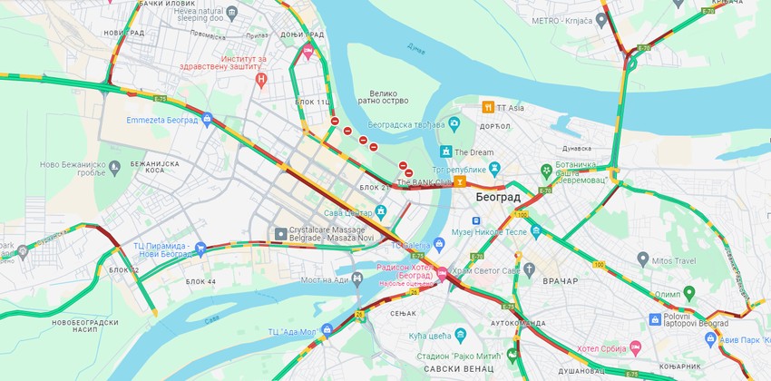 Sve što je obojeno crveno, to znači da su tu velike gužve