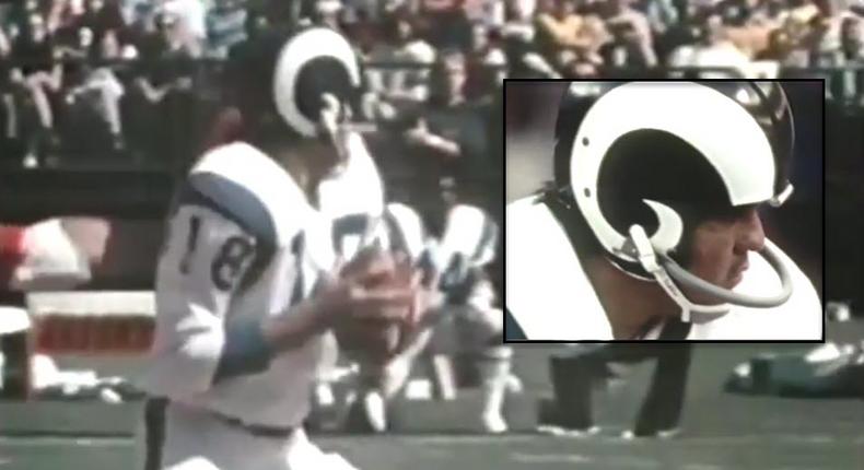 Roman Gabriel wears the Rams old blue and white uniform during his playing days.