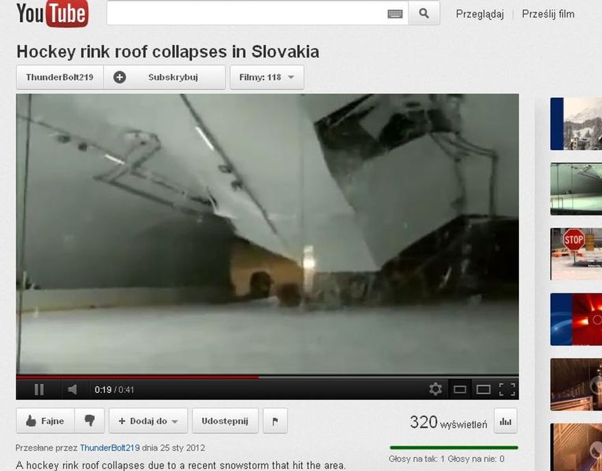 Zawalił się dach lodowiska na Słowacji