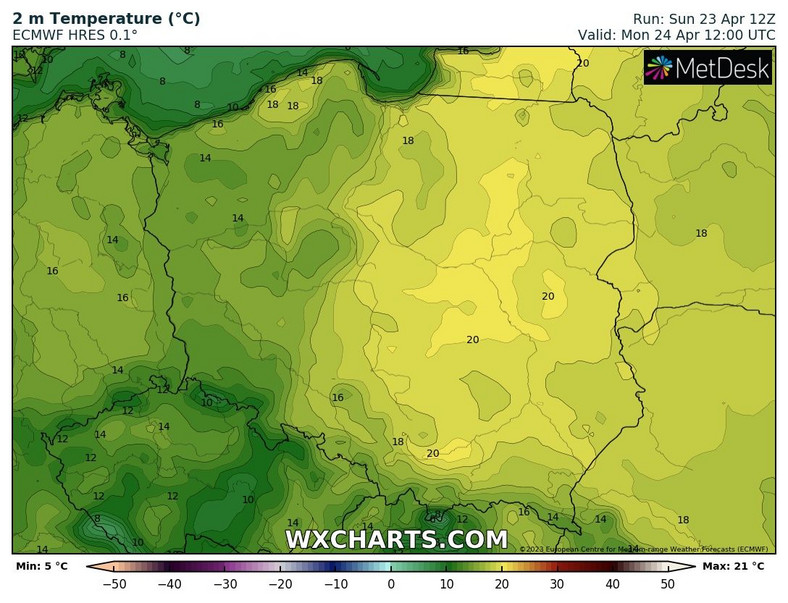 Na zachodzie zrobi się już chłodniej, ale na wschodzie nadal przewidujemy ok. 20 st. C.