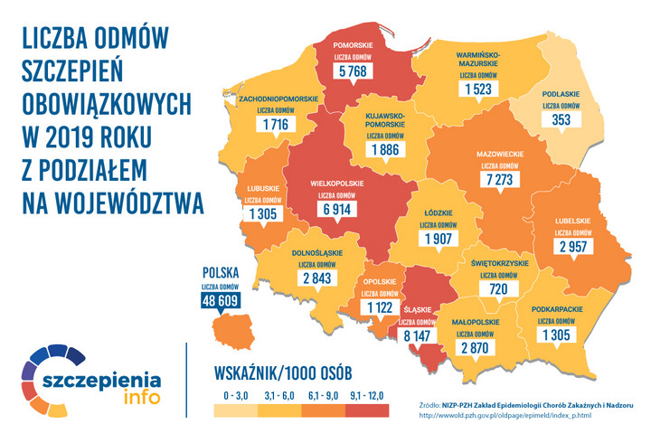 Odmowy szczepień - mapa