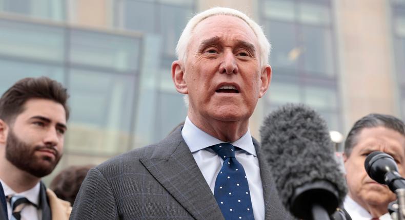 Roger Stone, a former adviser and confidante to former U.S. President Donald Trump, addresses reporters in Washington, DC on December 17, 2021.Anna Moneymaker/Getty Images