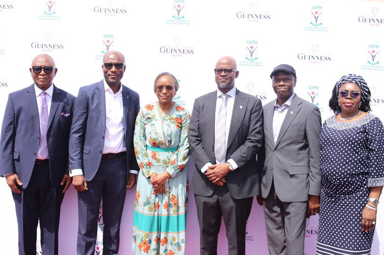 L-R: Special Guest of Honour, Prof Chris Bode; Incoming Managing Director, Guinness Nigeria PLC, Mr. Adebayo Alli; Board Chair Guinness Nigeria PLC, Dr. Omobola Johnson; Chief Medical Director, LUTH, Prof Wasiu Lanre Adeyemo, FAS; Corporate Relations Director Guinness Nigeria PLC, Mr. Rotimi Odusola; Head of Corporate Services, LUTH, Mrs Fakeye at the refurbished Guinness Eye Clinic commissioning event.