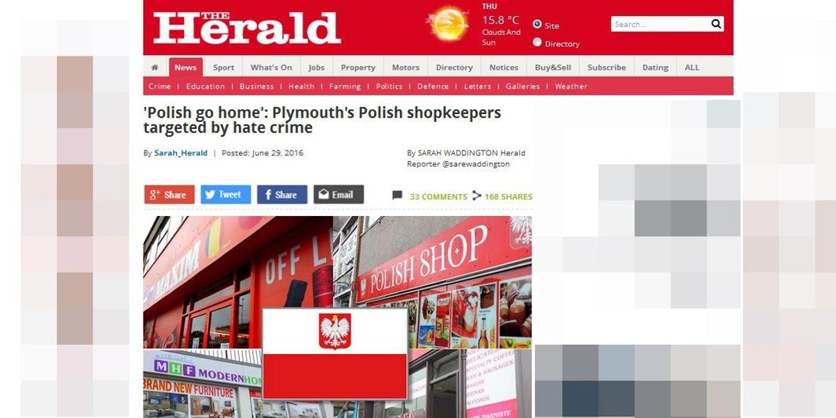 Na ścianie polskiego sklepu spożywczego w Plymouth pojawił się napis "Polish go home"