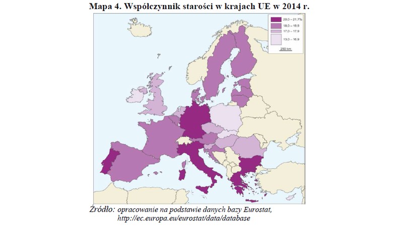 Współczynnik starości w krajach UE w 2014 r.; GUS