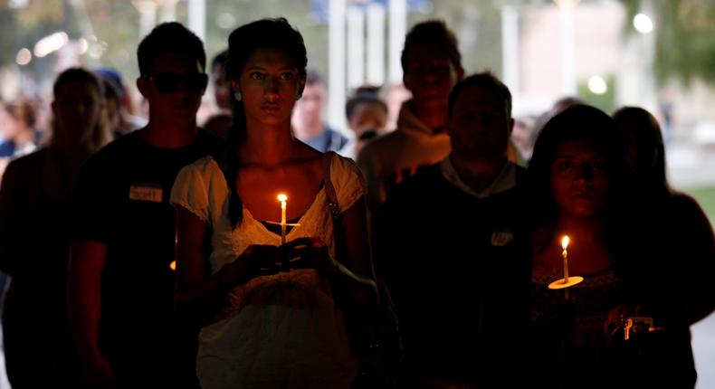 UC Santa Barbara mass shooting mourning ceremony procession