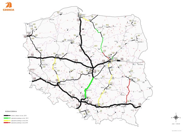 Mapa planowanych przetargów GDDKiA w latach 2013-2015