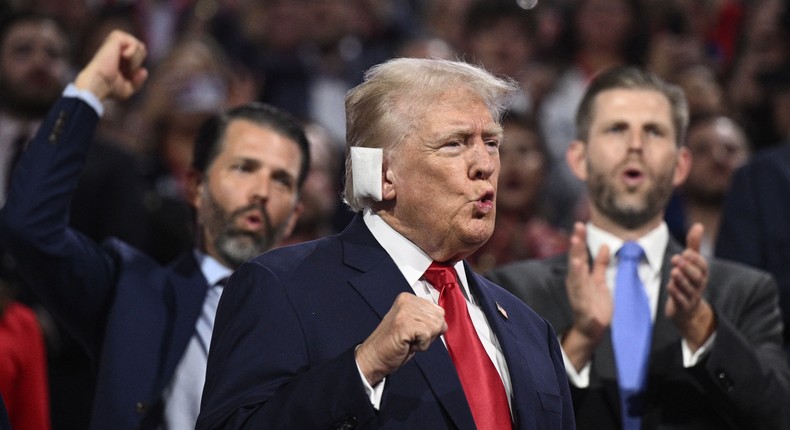 Former President Donald Trump attended the Republican National Convention on Monday evening, as his survival of an assassination attempt against him prompted a meme stock's surge in China.BRENDAN SMIALOWSKI/AFP via Getty Images