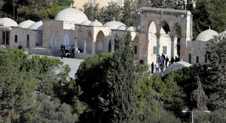 Israeli police check the scene where assailants opened fire at Israeli forces in Jerusalem's Old City on July 14, 2017