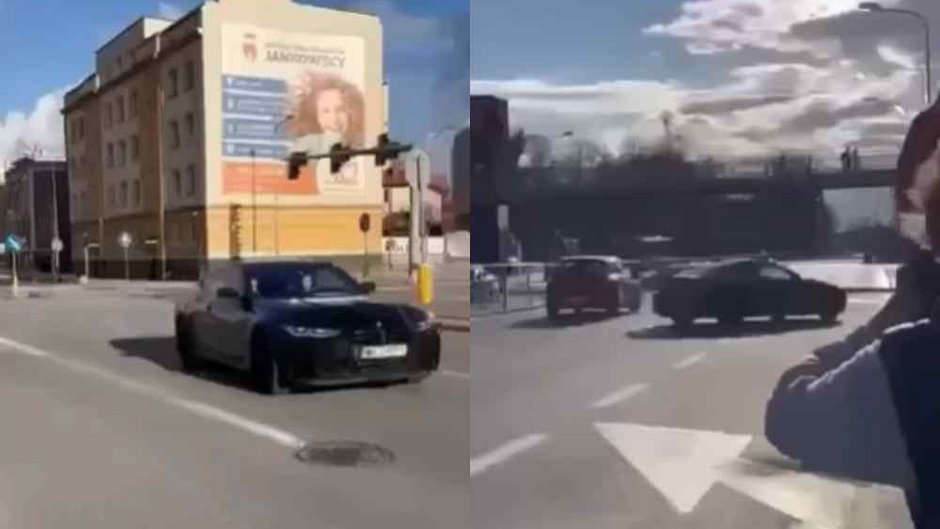 Kadr z filmu, na którym widać, jak kierowca bmw rozbił auto w Radomiu Źródło: Facebook/Kierowcy w Radomiu