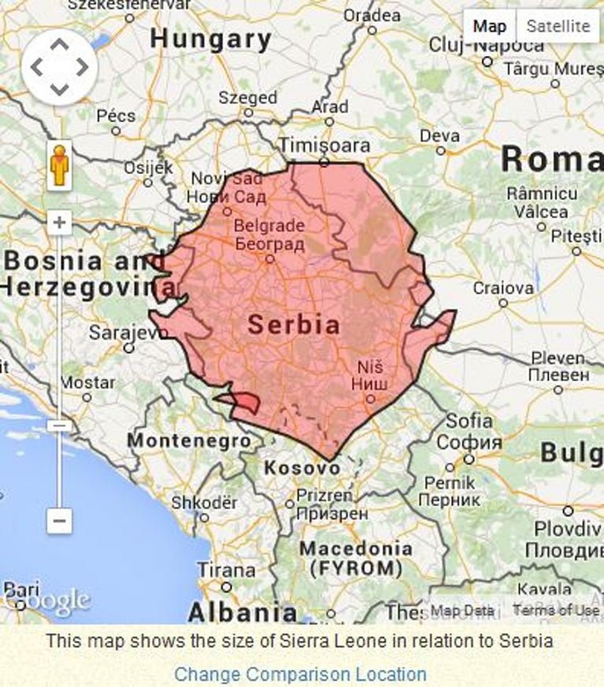 Veličina Sijere Leone u odnsou na Srbiju