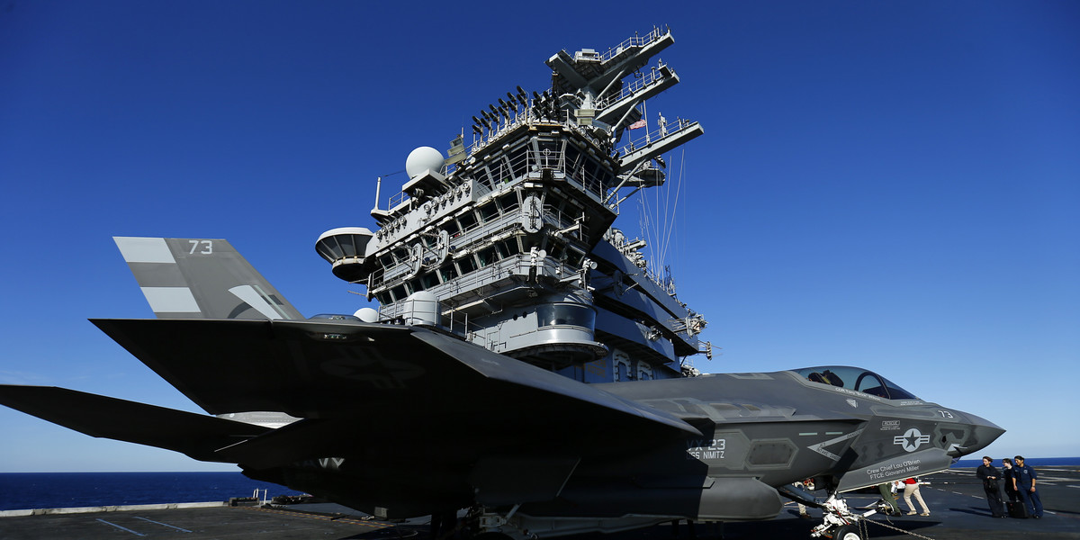 An F-35C on the deck of the USS Nimitz aircraft carrier on November 3, 2014.