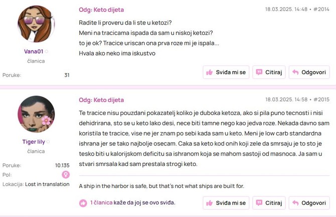 Provera ketoze