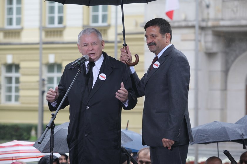 Jarosław Kaczyński podczas protestów związkowych